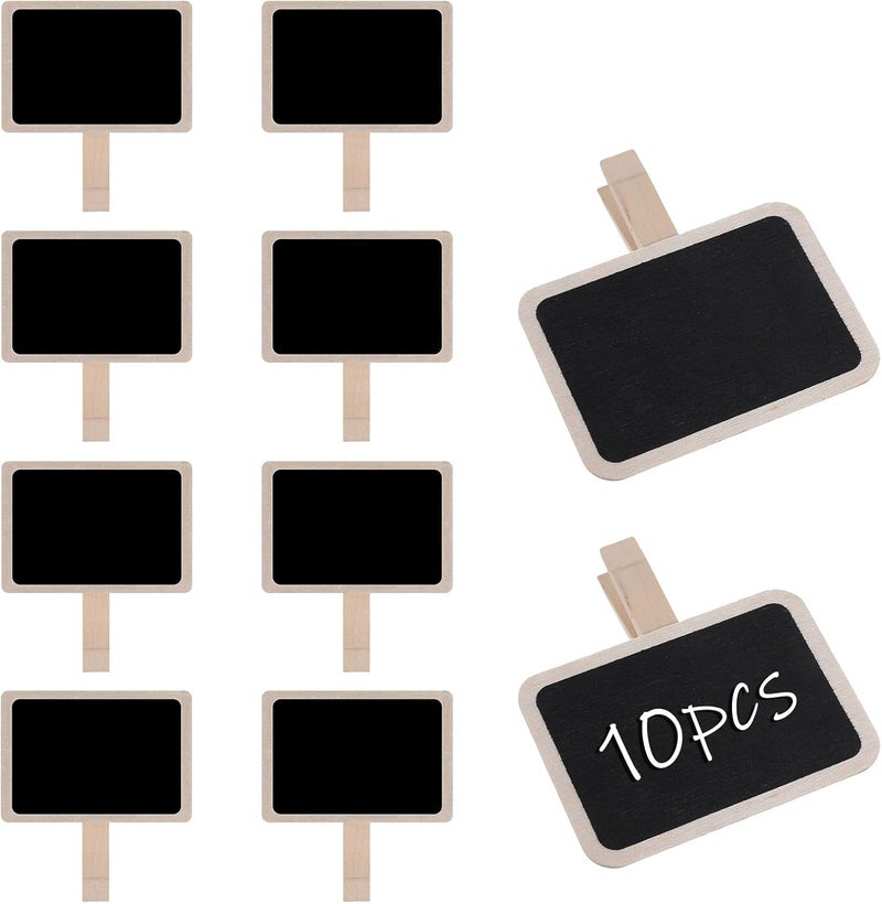 Alrhso 10Pcs Chalk Boards Clips Mini Chalk Board Signs Small Blackboard Clips with Wooden Clip Price Board for Party Buffet Food Name Tags Retangle Message 2.75"*2"/7 * 5cm - Image 1